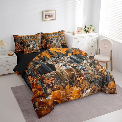 Erosebridal 7 Pieces Camo Deer Comforter Set with Sheets Full Size | Rustic Hunting Deer Bedding Set for Kids Boys Men Adult Country Rural Hunting Animal Bed Sets Rustic Farmhouse Style Bed in A Bag