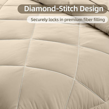 FUANNA 7 Pieces King Size Comforter Set, All Season Bed in a Bag King Size, Luxury Soft Bedding Sets with Comforter, Flat Sheet, Fitted Sheet, Pillowcases & Pillow Shams, Oatmeal