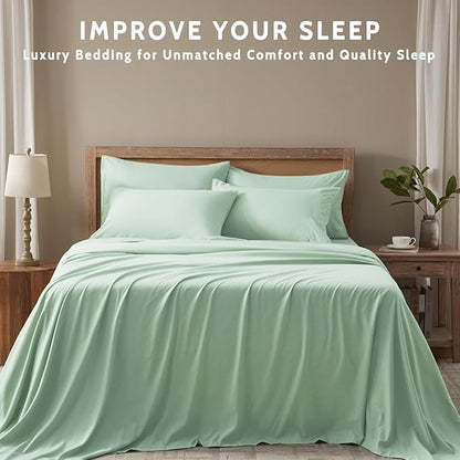 Cal King Size Sheets Set - 6 Piece Luxuriously Soft & Cooling Sheets Cal King Size - Ultra Soft 16" Deep Pocket Cal King Sheet Set - Fitted Sheet & Pillowcase Sets (Cal King Sage Green)