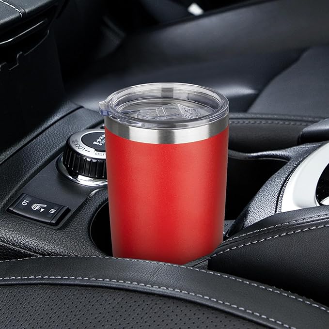 20oz Tumbler with Lid Stainless Steel Insulated Tumblers Travel Coffee Tumbler Bulk Double Wall Vacuum Insulated Water Cup Christmas Gifts for Women Men Her Him Home Office (Red, 4pack)