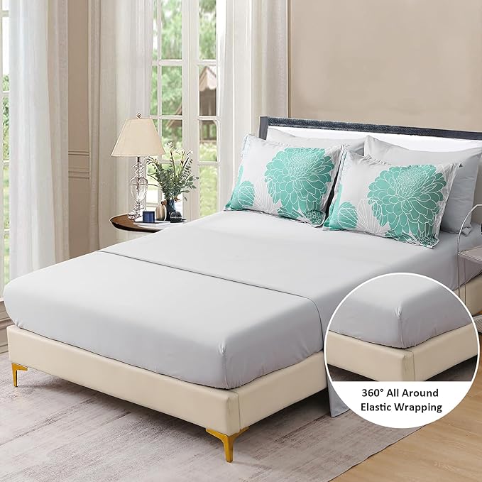 Yiran Grey Aqua Floral King Comforter Set Bed in a Bag Soft Microfiber Comforter Bedding Set 104"×90",7 Pieces (1 Comforter,2 Pillowcases,2 Pillow Shams,1 Flat Sheet,1 Fitted Sheet)