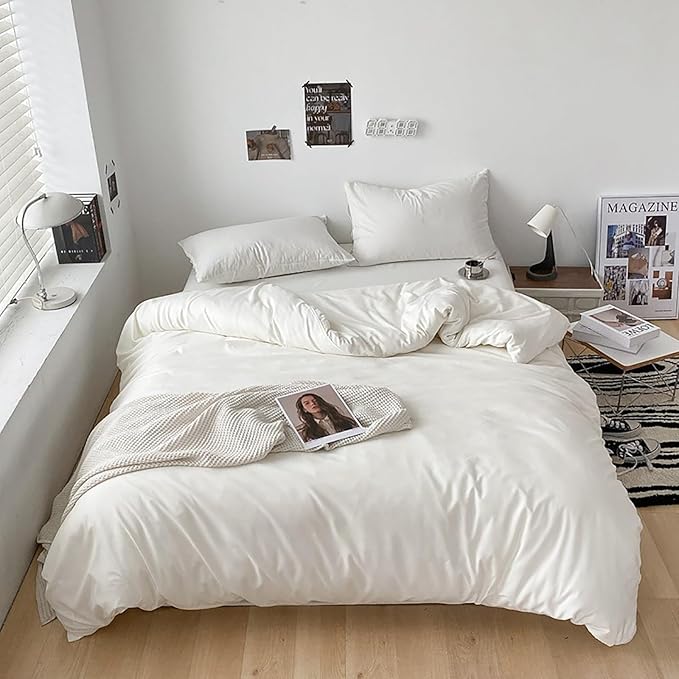 Cottonight White Comforter Cal King Plain White Bedding Comforter Set California King Solid Color Plain Solid Blanket Quilts Cozy Durable Soft Modern Bedding Comforter Sets Women Men