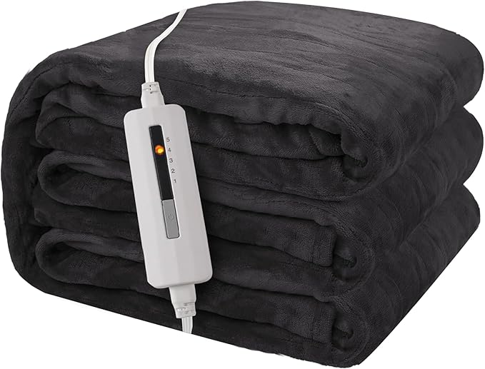 Electric Heated Blanket 50"x60" Throw Size Flannel Heated Blanket, Cozy & Warm for All Night, 5 Heat Settings & 3 Hours Auto Off, Machine Washable, Iron Grey