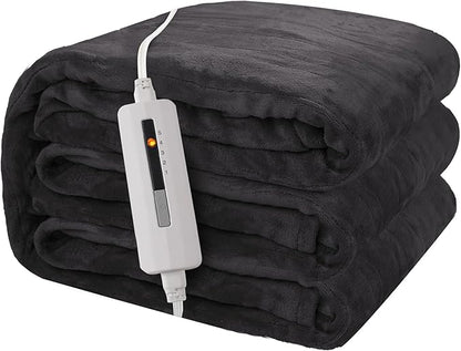 Electric Heated Blanket 50"x60" Throw Size Flannel Heated Blanket, Cozy & Warm for All Night, 5 Heat Settings & 3 Hours Auto Off, Machine Washable, Iron Grey