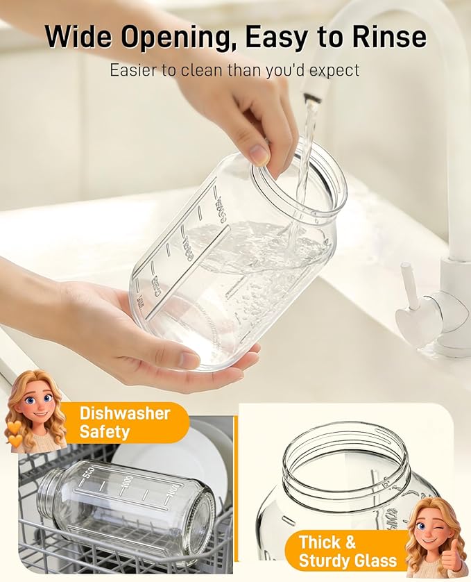 64 oz Glass Pitcher with Lid, Large Wide Mouth Mason Jar with Pour Spout, Green Sun Tea Glass Jar for Outside, Drink Pitcher Great for Drink, Cold Beverages and Breast Milk