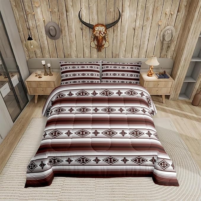 Erosebridal Farmhouse Bohemian Quilt Bedding Sets Queen Boho Aztec Bedding Set American Native Southwestern Comforter Set for Kids Adults Ethnic Tribal Mexican Bed Set Rustic Cabin Decor 3 Pcs