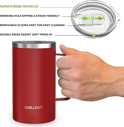 CHILLOUT LIFE Stainless Steel Vacuum Insulated Coffee Mug 20 oz (Set of 2) with Handle and Lid, Large Thermal Camping Coffee Mugs with Sliding Lid for Men & Women, Keeps Your Beverages Hot & Cold