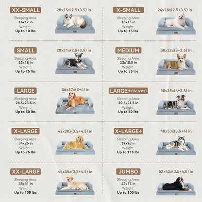 Large Dog Bed Orthopedic Washable, Big Large XXXLarge Dogs, Orthopedic Grey Extra Dog Bed with Waterproof Cover and Removable Egg Foam, Couch Bed Bolster