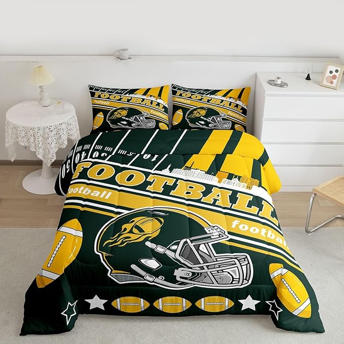 Feelyou Football Bedding Set Boys Girls King Size Women Men Football City Comforter Rugby Sports Duvet Quilt Bedroom Decor