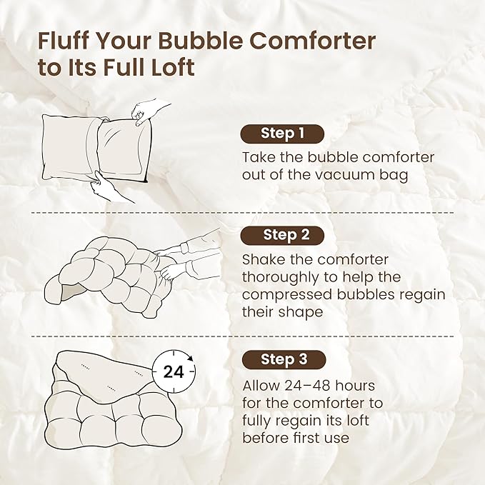 Amélie Home King Comforter Set, 3 Pieces Beige Bubble Bedding Set for All Season, Ultra Soft Cozy Comforter, Farmhouse Luxury Gift for Women Home Decor