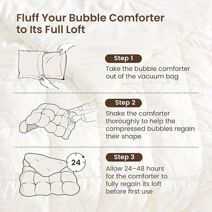 Amélie Home Twin Comforter Set, 2 Pieces Beige Bubble Bedding Set for All Season, Ultra Soft Cozy Comforter, Farmhouse Luxury Gift for Women Home Decor