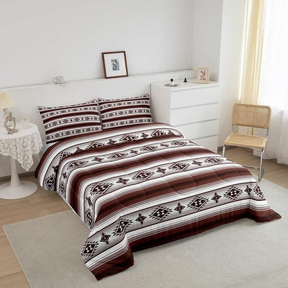 Erosebridal Farmhouse Bohemian Quilt Bedding Sets Toddler Boho Aztec Bedding Set American Native Southwestern Comforter Set for Kids Adults Ethnic Tribal Mexican Bed Set Rustic Cabin Decor 2 Pcs