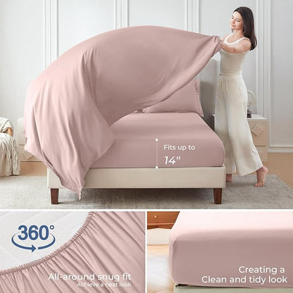 Sasttie California King Comforter Set, 7 Pieces Cal King Bed in a Bag, Complete Bedding Set Includes Comforter, Flat Sheet, Fitted Sheet, Pillowcases and Pillow Shams, Rose Gold