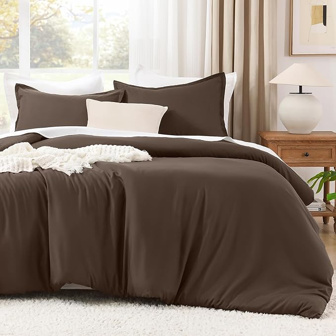 Litanika Comforters Full Size Chocolate, 3 Pieces Lightweight Solid Bedding Set & Collections, All Season Fluffy Bed Set (79x90 Inches Comforter & 2 Pillowcases)