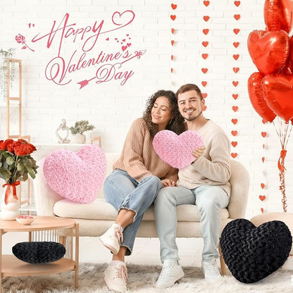 Heart Pillow Black Throw Pillows, Soft and Fluffy Decorative Pillows for Bed Couch Chair, Cute Heart Shaped Room Decor for Valentine Anniversary Birthday Halloween Christmas (Medium, 20"x15")