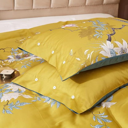 mixinni King Size Comforters Vibrant Colors Pattern Soft Flower Birds Bedding Comforter Sets Fluffy Lightweight Reversible Floral Comforter with 2 Pillowcases-King Size