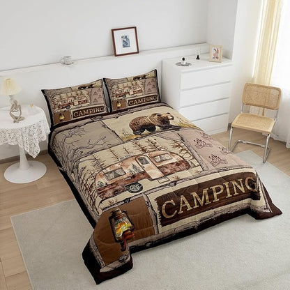 Erosebridal RV Camper Queen Comforter Set,Farm Style Camper Bedding Set for Kids,Rustic Farmhouse Bedding Comforter Sets,Wood Barn Animal Patchwork Duvet Insert with 2 Pillowcases Lightweight