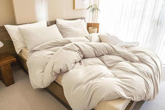 CozyTide King Comforter Set(104×90 Inch),Cotton Wheat Boho Bedding Comforter Set, 3 Pieces(1 Solid Color Comforter and 2 Pillowcases) Soft Lightweight Fluffy Bedding Set
