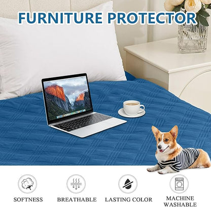 hyha Waterproof Dog Blanket, Reversible Pet Bed Blanket, Soft Sofa Couch Cover for Dogs Washable, Waterproof Pet Couch Covers for Sofa Puppy Cats Furniture Protector(68"x82", Navy Blue/Blue)