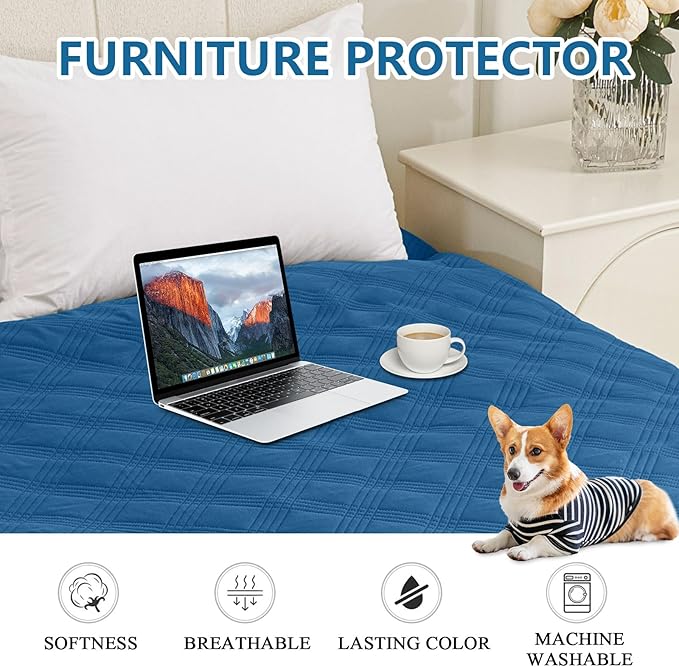 hyha Waterproof Dog Blanket, Reversible Pet Bed Blanket, Soft Sofa Couch Cover for Dogs Washable, Waterproof Pet Couch Covers for Sofa Puppy Cats Furniture Protector(52"x82", Navy Blue/Navy Blue)