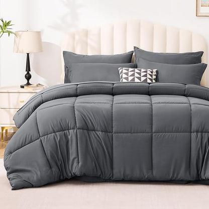 Love's cabin Twin XL Comforter Set Soot Grey, 5 Pieces Twin XL Bed in a Bag, All Season Bedding Sets with 1 Comforter, 1 Flat Sheet, 1 Fitted Sheet, 1 Pillowcase and 1 Pillow Sham