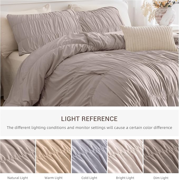 Lady Ann 120x120 Bed Comforter Set Camel Ruched Oversized King Boho Bedding Comforter Set for Bedroom Ultra Soft & Luxurious 3 Piece Fluffy Bed Sets