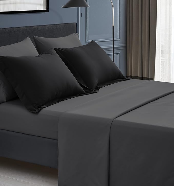 Maple&Stone Queen Size Comforter Set 7 Pieces Bed in a Bag - Down Alternative Bed Set with Sheets, Pillowcases & Shams, Soft Reversible Duvet Insert for Queen Bed, Black