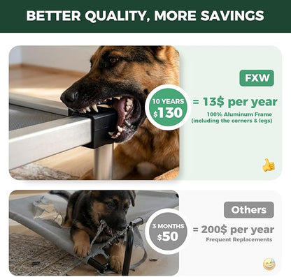 FXW TitanNest Chew-Proof Elevated Dog Bed, Raised Cot for Indoor/Outdoor/Camping Use, Durable & Washable Padded Pet Bed for Large Dogs, 47.0" L x 29.0" W x 7.3" H, Gray