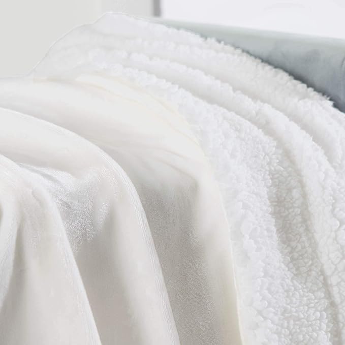 Genteele Sherpa Throw Blanket Super Soft Reversible Ultra Luxurious Plush Blanket, 60 x 70 inches, Ivory/White