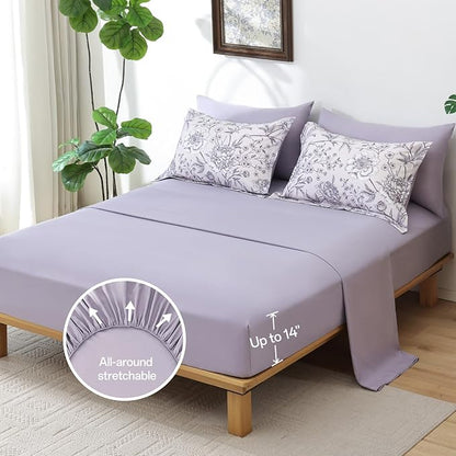 Yiran Botanical Floral Purple Comforter King 7 Piece Bed in a Bag Soft Microfiber Bedding Comforter Set for All Season (1 Comforter,2 Pillowcases,2 Pillow Shams,1 Flat Sheet,1 Fitted Sheet)