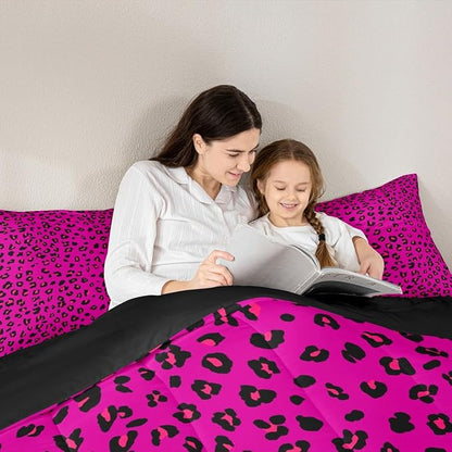 Erosebridal Pink Leopard Print Full Comforter Set | Cheetah Wild Animals Bedding Set for Women Room Decor Africa Leopard Comforter Safari Animals Duvet Insert,3 Piece with 2 Pillowcases