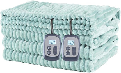 Heated Blanket Electric Blanket Queen Size 84''x90'' with 10 Heating Levels, 1-12 Hour Auto Shut Off, Machine Washable, Dual Controller Soft Warming Blanket for Couch, Bed, Office - Pale Green