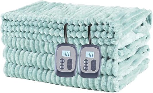 Heated Blanket Electric Blanket Queen Size 84''x90'' with 10 Heating Levels, 1-12 Hour Auto Shut Off, Machine Washable, Dual Controller Soft Warming Blanket for Couch, Bed, Office - Pale Green