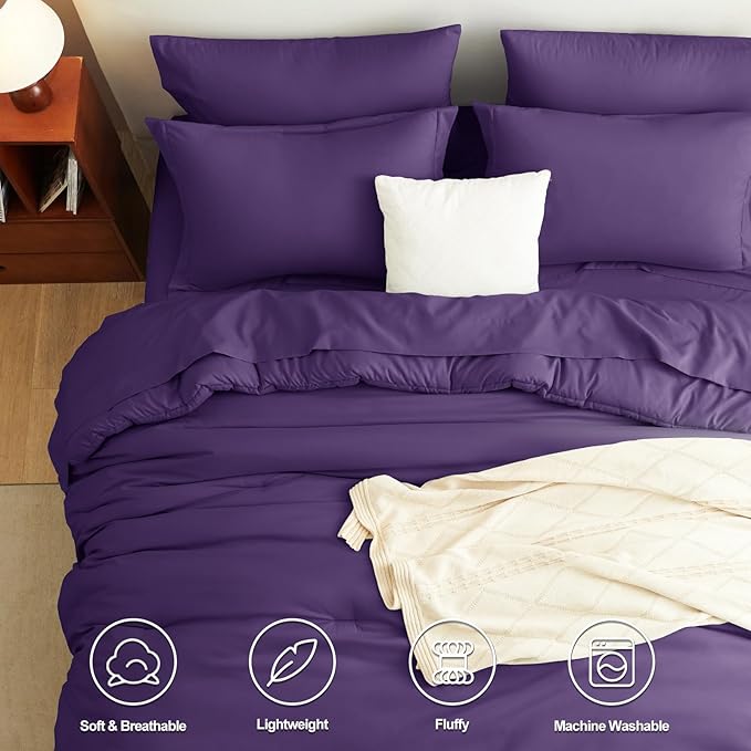 CozyLux King Size Comforter Set Purple, 7 Pieces Bed in a Bag King Comforter Set with Sheets, Soft Bedding Set with Down Alternative Comforter, Fitted Sheets, Flat Sheets, Pillow Shams and Pillowcases