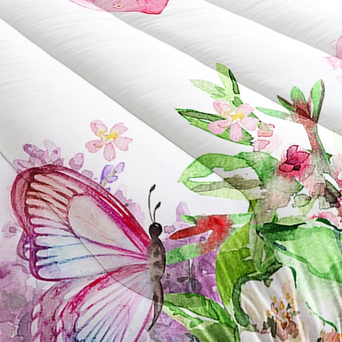 Kids Butterfly Comforter Set Full Size for Girls，Tie Dye Butterflies Bedding Set for Bedroom, Butterflies Toddler Bedding Set All Season 1 Comforter and 2 Pillowcases