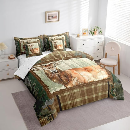 Erosebridal Elk Deer Comforter Set 7 Piece Bed in a Bag Twin,Woodland Animals Bedding Sets Camouflage Sheet Set with Comforter