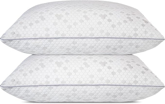 HIMOON Shredded Memory Foam Pillows, Medium Firm Standard Size Pillows 2 Pack,Couples Bed Pillows for Side Back Stomach Sleepers Set of 2