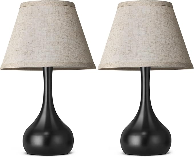 17” Touch Table Lamp for Bedroom Set of 2, 3-Way Dimmable Bedside Lamp for Nightstand, Farmhouse Metal Desk Lamp with Linen Shade for Living Room, Kids Reading, Dorm, Home Office Decor, Bulb Included