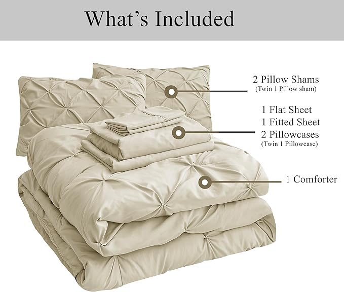 LANE LINEN Comforter Queen Size - Set of 7 Piece - Pintuck Stitch Design Bedding with 1 Comforter, 1 Flat Sheet, 1 Fitted Sheet, 2 Pillowcases & 2 Shams - Soft, Warm & Cozy Bedding Collection – Linen | Cozy not heavy, Cozy sleep surface, Very soft feel...