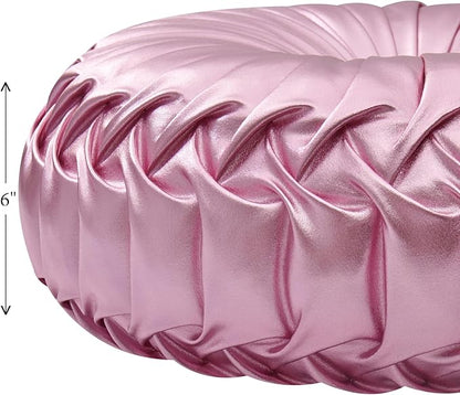 EUCIOR Round Throw Pillows,Blush Pink Throw Pillow,Soft Spandex Fabric,Pumpkin Pleated Handmade Pink Metallic Round Decorative Pillow for Sofa Bedroom Livingroom