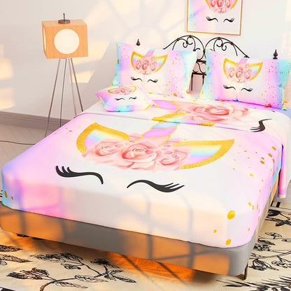 6 Pieces Unicorn Comforter Sets,3D Pink Unicorn Pattern,Decorative 6 Piece Bedding Sets with Comforter,Flat Sheet,Fitted Sheet,Throw Pillow Cover,Pillow Shams,Queen Size