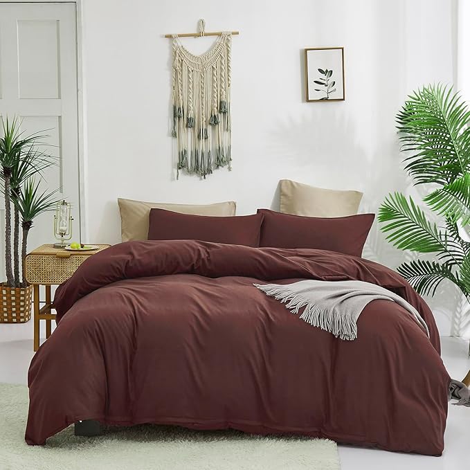KAREVER Brick Red Comforter Set King Clay Red Color Bedding 3 Pieces Brown Marsala Color Women Blanket Solid Brick Red Comforter King Dark Red Blanket Girls Comforter