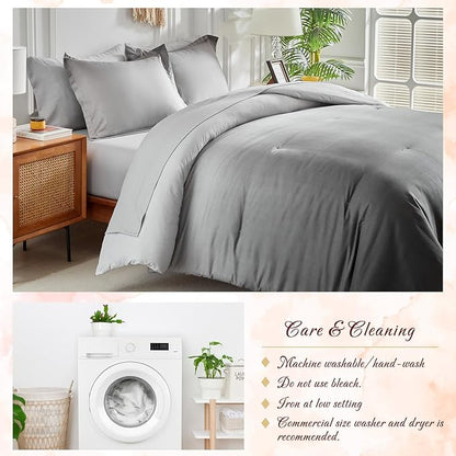Black and Grey Gradient Comforter Set Queen Size 7 Pieces Elegant Ombre Bed in a Bag - Reversible All Season Bedding Set with Comforter, Flat Sheet, Fitted Sheet, 2 Pillowcases & 2 Pillow Shams