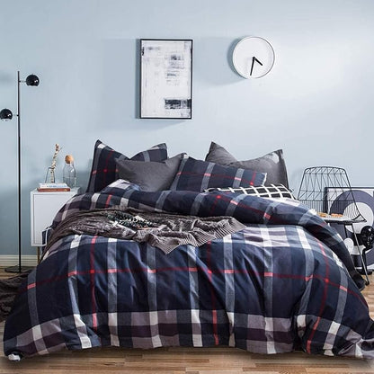 Houseri Navy Blue Plaid Comforter Set Full Dark Blue Buffalo Checkered Bedding Sets for Teen Boys Vintage Navy Grid Gingham Bed Sets Preppy Tartan Dorm Quilt Blanket Full