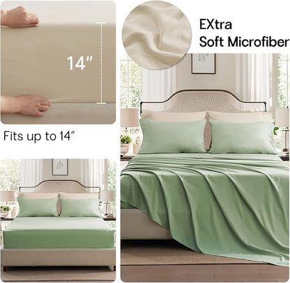 Anluoer Sage and Cream Queen Comforter Set 7 Pieces, Bed in a Bag with Sheets, All Season Bedding Sets with 1 Comforter, 2 Pillow Shams, 2 Pillowcases, 1 Flat Sheet, 1 Fitted Sheet