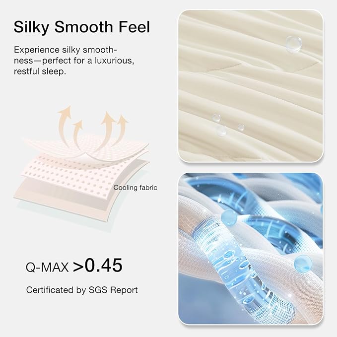 Monbix ChillChilla Cooling Comforter Queen Size-3 Pieces Cooling Blankets for Hot Sleepers and Night Sweats, Double-Sided Summer Queen Comforter Set, Breathable Lightweight Blanket Cream White
