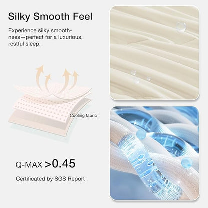 Monbix ChillChilla Cooling Comforter Queen Size-3 Pieces Cooling Blankets for Hot Sleepers and Night Sweats, Double-Sided Summer Queen Comforter Set, Breathable Lightweight Blanket Cream White