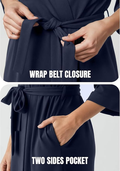 NY Threads Women's Robe Long Knit Bathrobe 3/4 Sleeves Soft Kimono Lightweight Loungewear