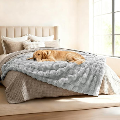 Waterproof Dog Blanket for Sofa Bed Couch, Couch Cover Blanket Fluffy Faux Rabbit Fur Reversible Furniture Protection, Pet Blanket for Medium Large Dogs Cats