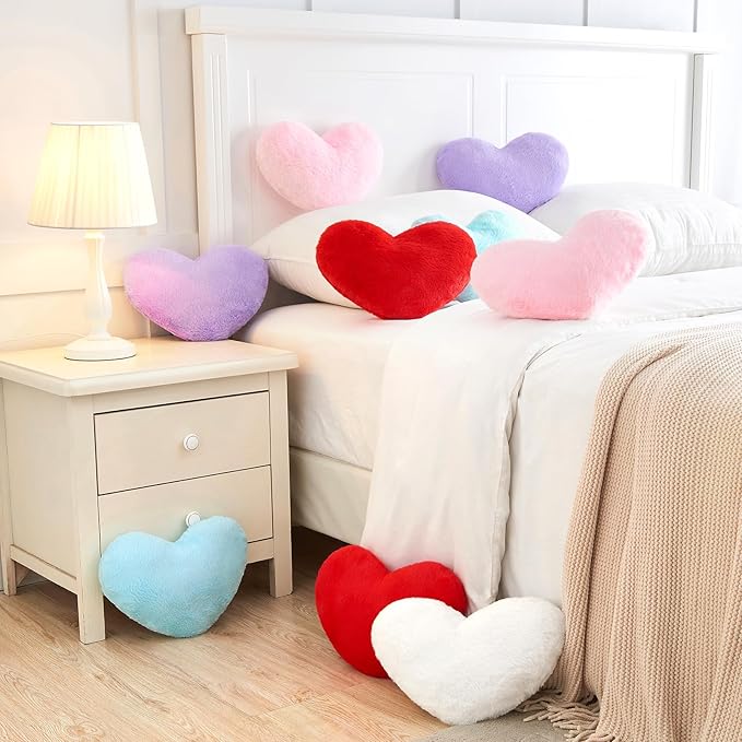 2 Pcs Pink Heart Pillow,Cute Heart Shaped Pillow Plush Heart Throw Pillow Set for Bed Livingroom Sofa Home Decor Girls Women Valentine (mini-12.9"x9.8")